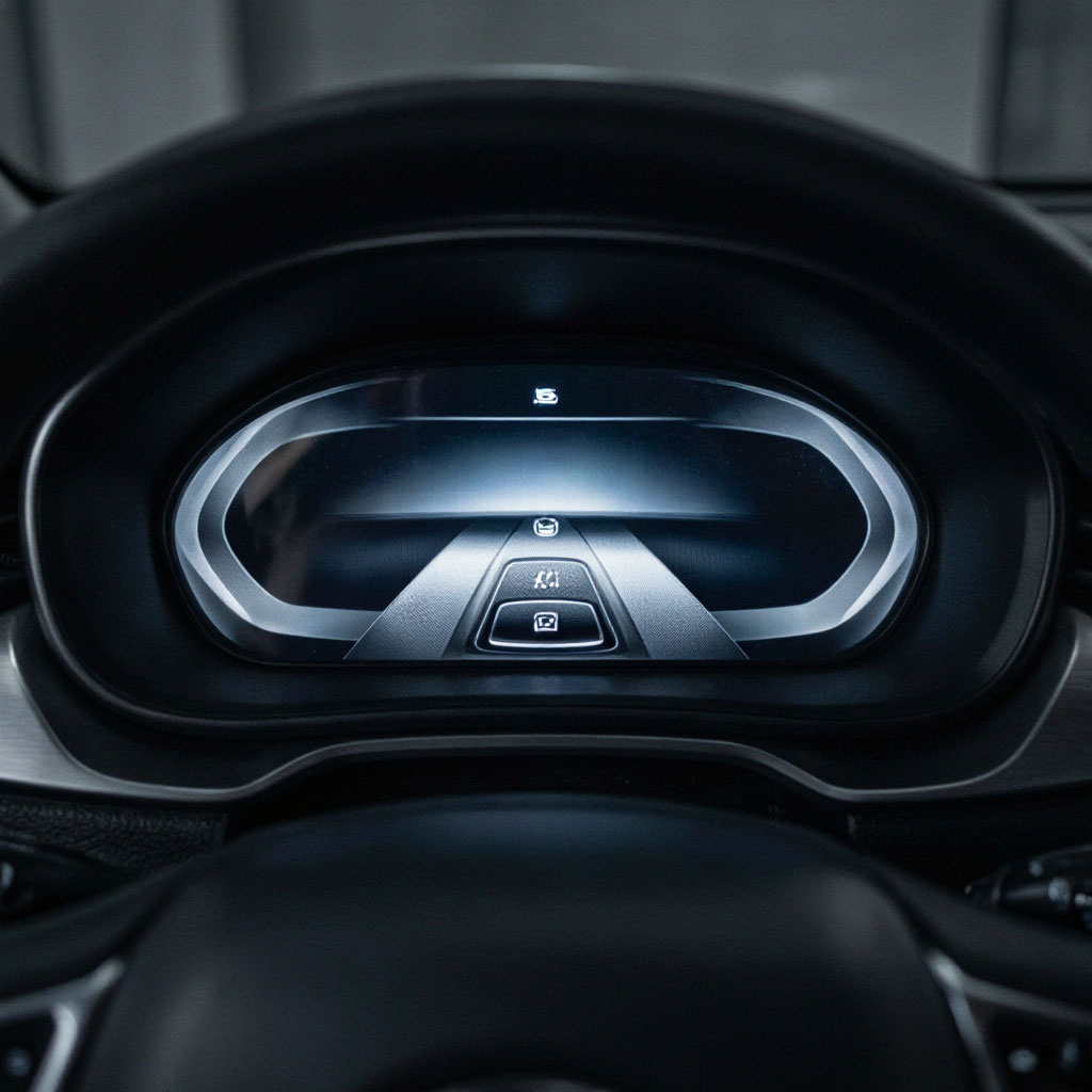 Modern car dashboard and ignition system close-up