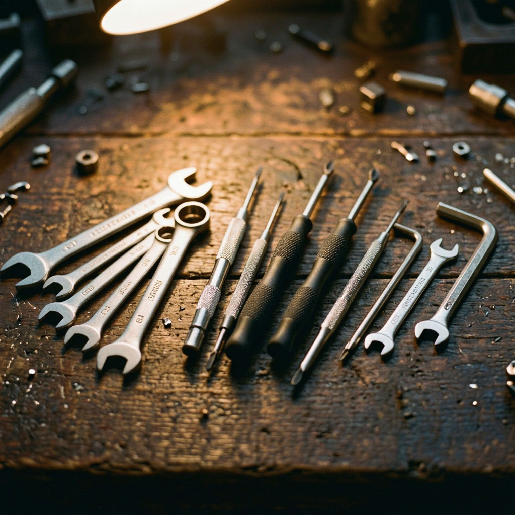 Locksmith tools on a workshop bench representing completed jobs